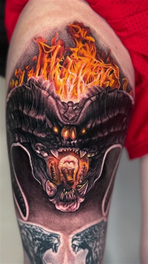 Epic belrog tattoo I got to do! So happy with how it turned out 😍 thank you for the fun idea - - - #lordoftheringstattoo #orlandotattooartist #realismtattoo #orlandotattoo #belrog