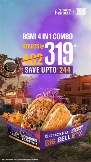 Taco Bell India on Instagram: "Yo, UC hunters, this drop’s for you. Get the BGMI 4-in-1 Combo and top up 30 UC reward. Time to reload. #tacobellindia #winnerwinnertacodinner"