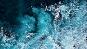 Atlantic ocean waves, rocks, cliffs, waves and turquoise water in Atlantic ocean, Mosteiros, Azores islands. Aerial 4K drone video footage of Acores archipelago