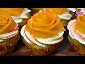Mango Cupcakes | Eggless | Stuffed Mango Cupcakes