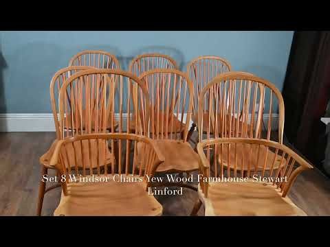 Set 8 Windsor Chairs Yew Wood Farmhouse Stewart Linford