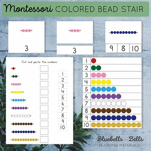 Montessori Colored Bead Stair Printables. Preschool Math Activities. Homeschool Counting Worksheets. - Etsy