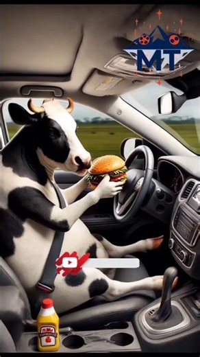 Cow driving with car AI demonstrates an autonomous cow steering across a country road
