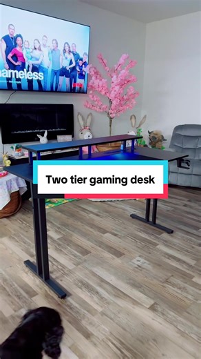 Upgraded Two Tier Gaming Desk with USB Outlet