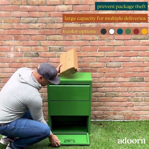adoorn Package Delivery Boxes for Outside, Small 29.5 x 20.5 x 10.5 (HxWxD) Security Package Box, Free Standing Anti-Theft Parcel Drop Box - Curb Yellow