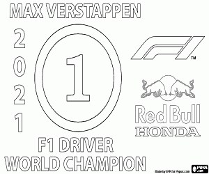 Max Verstappen, 2021 F1 Champion coloring page printable game