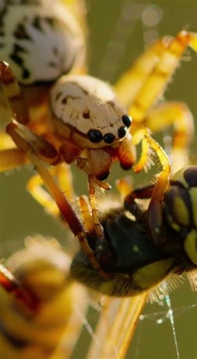 Spider Catches Honey Bee 🕷️🐝 No Escape from the Web! #shorts #viral #nature #predatorshowdown