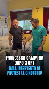 Francesco in piedi dopo 3 ore dall'intervento di protesi monocompartimentale al ginocchio alle dimissioni. Se anche tu hai bisogno di una protesi al ginocchio e desideri un recupero in tempi rapidissimi prenota un appuntamento di valutazione al numero 345.1150832 | Dott. Michele Massaro-Chirurgo Ortopedico Ginocchio e Anca