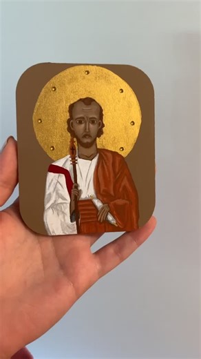 New Icon of Saint Thomas the Apostle on wood with gold leaf halo details and trimming. Follow my instagram to see more divine_art_by_gabriella #divineart #iconographyart #iconography #icon #kyrieeleison #jesusisgod