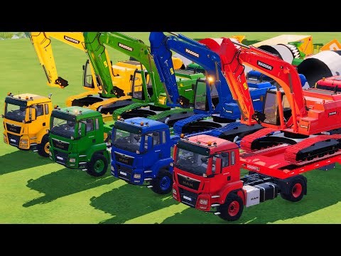 Quadruple Trucks Transporting cars with Flatbed Trailers | Cars vs Speedbump vs Train vs Pothole #79