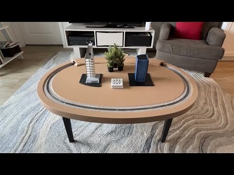 Modern coffee table with built-in N scale train (final video)