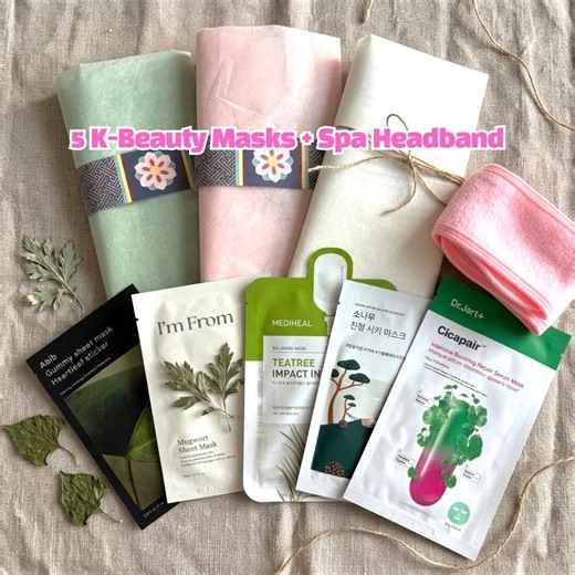 Korean Sheet Mask Gift Set, K-Beauty Soothing Kit for Sensitive Skin, Calming Face Mask Bundle with Spa Headband, Redness Relief Box by DAN