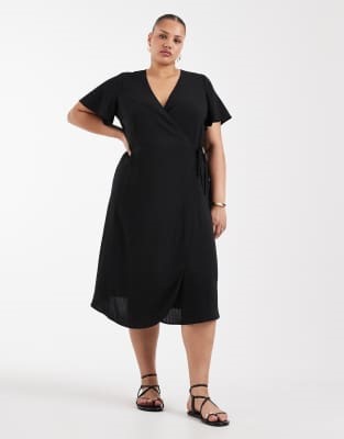 ONLY Curve wrap midi dress in black | ASOS