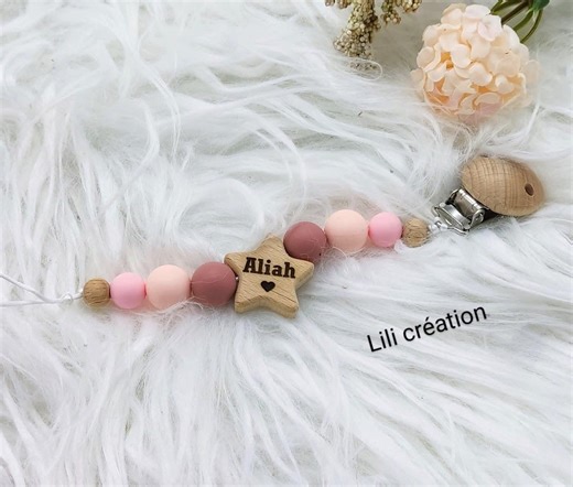 Personalized Star-shaped Pacifier Clip in Silicone and Wood - Etsy
