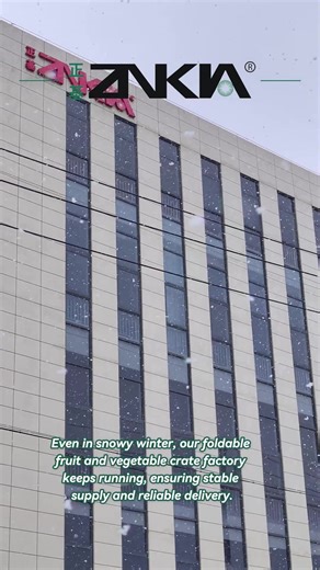 Even in snowy winter, our foldable fruit and vegetable crate factory keeps running, ensuring stable supply and reliable delivery. #chinafactory #coolerbox #znkia #folableplasticturnoverboxes