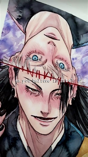 Ane | Watercolor artist on Instagram: "So you believe in fate? Even a twisted one?🪡 so I tried multiple new things in this one… and you learn by trying 😃☝🏻 Colored pencils don’t work because of the texture on the paper… Paper is nice 👍🏻 Brush is divine🧎🏼‍➡️poking holes into paper is fun 🪡 use a thicker thread 🧵 don’t paint at a setup that isn’t at home… It could have turned out better but eh. 🏷️ #jjk #jujutsukaisen #animeart #watercolor #art #watercolorfanart #anime #painting #explore