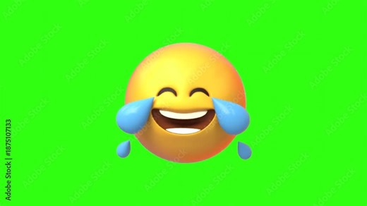 Laughing emoji with tears of joy on green screen chroma key background