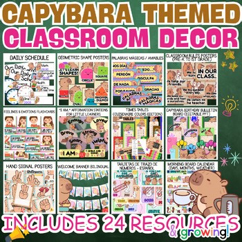 Capybara Classroom Decor Bundle Back to school, Alphabet Rules SEL Math Posters