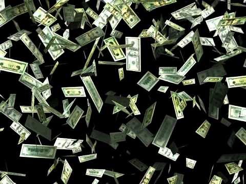 Falling Dollars From The Sky. Money Rain