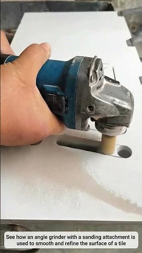 The process of Grinding a ceramic tile with an Angle Grinder