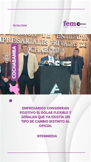 🟣 El presidente de la Federación de Entidades Empresariales, Juan Pablo Demeure, consideró positivo el tipo de cambio flexible implementado en el país, al señalar que brinda mayor certidumbre al mercado y que, en la práctica, la economía ya venía operando con un tipo de cambio distinto al oficial, debido a la existencia de referencias paralelas en distintas operaciones. Demeure explicó que esta medida puede contribuir a estabilizar la economía, siempre que esté acompañada de la disponibilidad d
