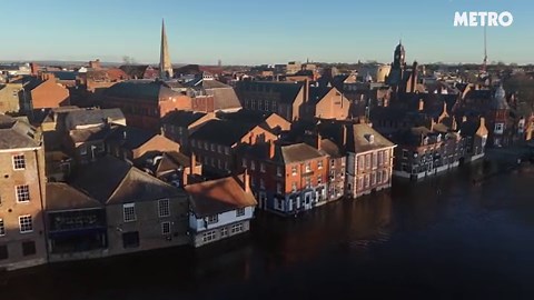 Drone footage shows extent of flooding in York after River Ouse bursts its banks