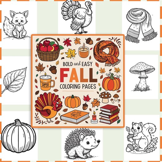 Fall Coloring Pages, Autumn Coloring Pages, Autumn Bold and Easy Designs, Seasonal Coloring Pages, Kids Fall Coloring Pages, - Etsy