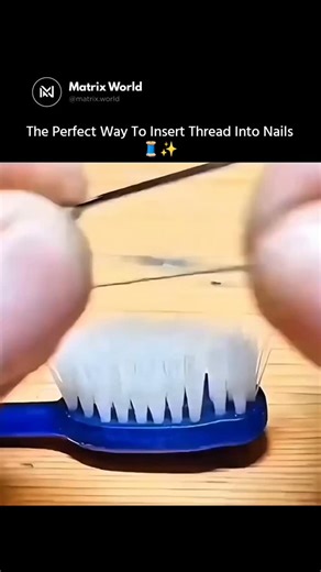 Matrix World on Instagram: "Threading a needle doesn’t always require perfect vision or endless patience—sometimes it just needs smarter mechanics. 🧵✨ This simple brush trick works by pressing the loose thread gently against fine bristles, which compress and align the fibers into a tight, straight tip. Once shaped, the thread slides smoothly through even the smallest needle eye with minimal effort. It prevents fraying, saves time, and is especially useful when working with thin thread or in low
