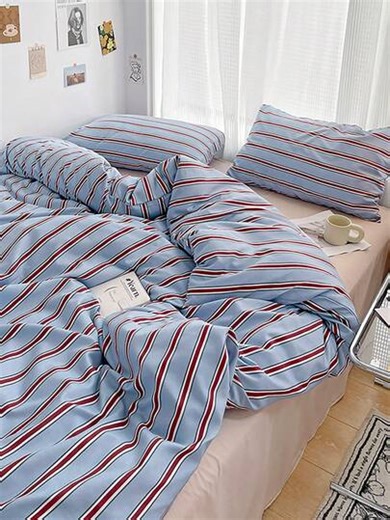 3pcs 100% Polyester Nordic Minimalist Striped Printed Duvet Cover Set, 2 Pillowcases + 1 Duvet Cover (No Bed Sheet), Soft & Skin-Friendly, Suitable For All Seasons | SHEIN