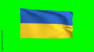 Ukraine waving flag 3D animation on a green background. Ukrainian's national flag waves in the strong wind. The national fabric flag of Ukraine is isolated on a green screen.