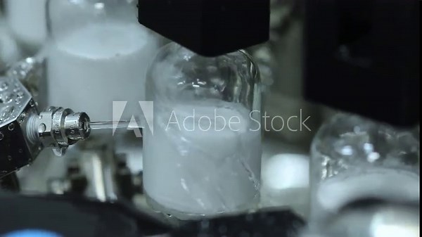 vial washing external. vaccine injection ampoules of glass vials of a medicine production line going into a machine inside a pharmaceutical drug production manufacturing batch factory external washing