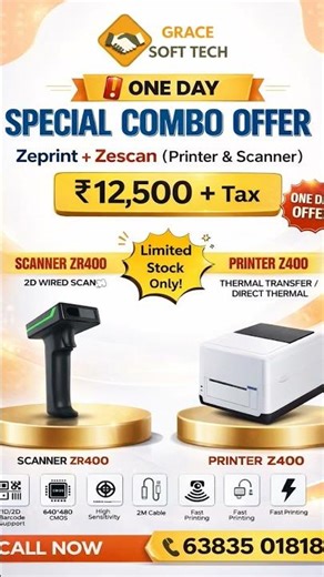 One Day Offer 🔥 POS Printer + Barcode Scanner Combo | ₹12,500