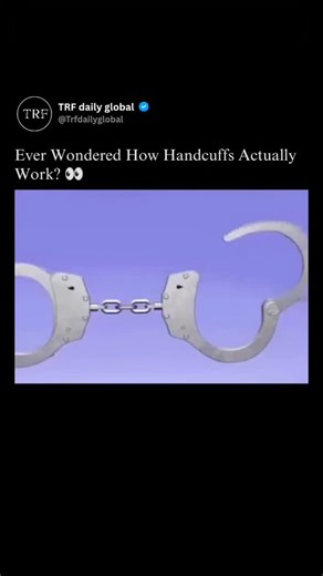 TRF DAILY GLOBAL on Instagram: "Ever wondered how handcuffs actually work? 👀 These metal restraints are designed to lock both wrists close together, limiting movement and ensuring control. Each cuff has a clever ratchet system — it tightens easily but won’t loosen without a key. Once it clicks shut, a spring-loaded lock holds it firmly in place. There’s even a “double lock” mode to stop it from getting tighter, keeping things secure and safe. Simple, smart, and seriously effective — that’s why 