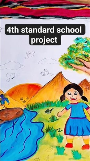 4th standard school project 🖼🎨#artscraft #watercolorpainting #viralvideo #project #smartartandcrafts
