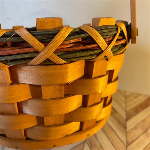 Handcrafted Longaberger Style Woven Maple Basket With Colorful Rim Bands ~ 8 Inches Wide - Etsy