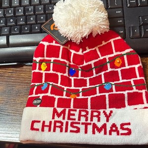 Merry Christmas LED Light-Up Beanie - Red and White 3 Flash Mode Pom Pom
