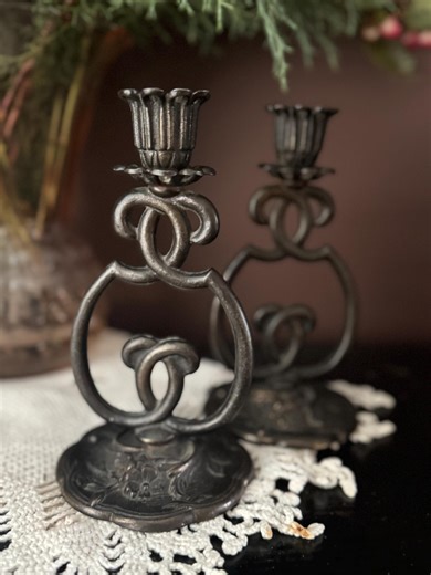 Gothic Art Nouveau Antique Pair of Twist Cast Metal Candlesticks With Floral Base - Etsy