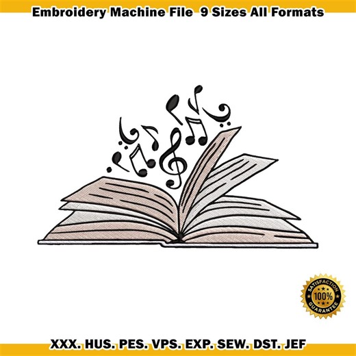 Musical Notes Book Embroidery Design, Machine Embroidery File (digital Download) - Etsy