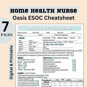 OASIS E SOC Cheatsheet, Oasis Start of Care Cheat Sheet for the Home Health Nurse, Home Health Nurse, Nurse Brain, OASIS, Oasis E Therapy, - Etsy
