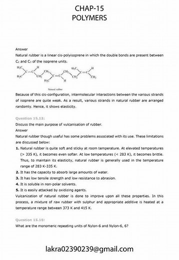POLYMERS EXERCISE SOLUTION; ADDITION & CONDENSATION POLYMERS; CLASSIFICATION OF POLYMERS; ELASTOMERS