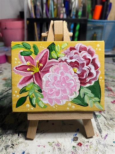 Flower Canvas With Stand Mini Flower Canvas Acrylic Painting Flower Bouquet Art Decor House Decor Flower Decor - Etsy