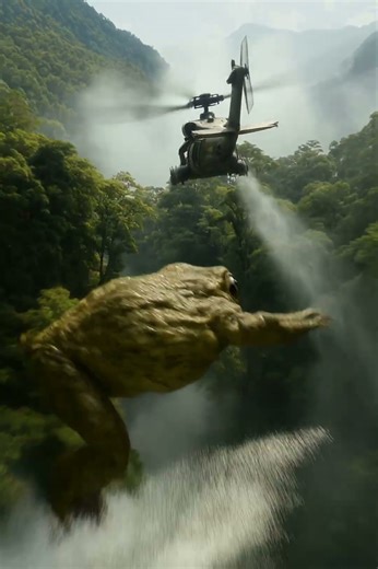 a military aircraft hovers over the Amazon rainforest #AmazonRainforest #GiantFrogs