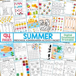 Summer Preschool Kindergarten Activity Packet, Summer Kids Activity, Homeschool Printable, Preschool Kindergarten Summer Worksheet - Etsy