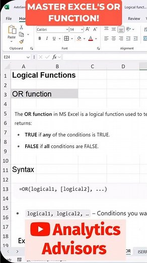 Mastering the OR Function in Excel: A Quick Guide #shorts