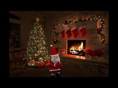 Christmas Songs & Dancing Santa By The Fireplace Merry Christmas
