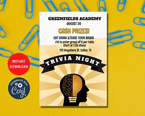 Trivia Night Flyer Invite Template, School Event Party Invitation, Quiz Night Printable Card, Instant Download Card, MLN87 - Etsy Australia