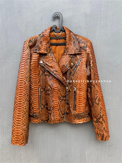 Brown Python Leather Jacket: Luxury Snakeskin Jacket Biker for Men - Etsy
