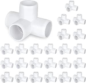 24PCS 1/2 Inch PVC Fittings Connector 4 Way - PVC Pipe Fittings Elbow Corner Side Outlet Tee Fitting - PVC Pipe Joint Corner Fitting for Furniture Greenhouse Shed Pipe Fittings Tent