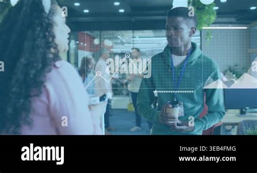 Animation of statistical data processing against diverse man and woman discussing at office. Computer interface and business data technology concept Stock Video Footage - Alamy