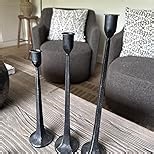 Vintage Taper Candle Holders Set | Handmade 3-Piece Candlestick Decor for Table Centerpiece, Farmhouse Kitchen & Party Lighting (Bronze)